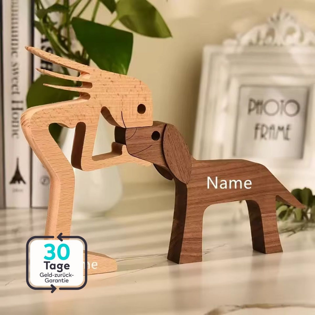 Serenosole™ WoodyPaws Personalized wooden dog-loving figure | Custom wooden figure that&